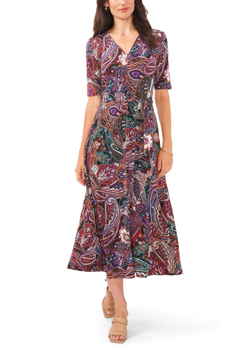 Paisley Tie Waist Midi Dress
