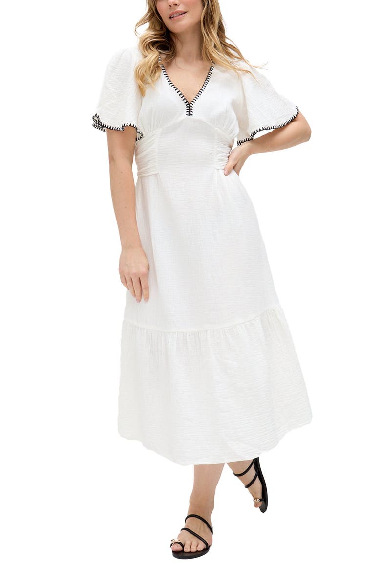 Delilah V-Neck Front Tie Midi Dress
