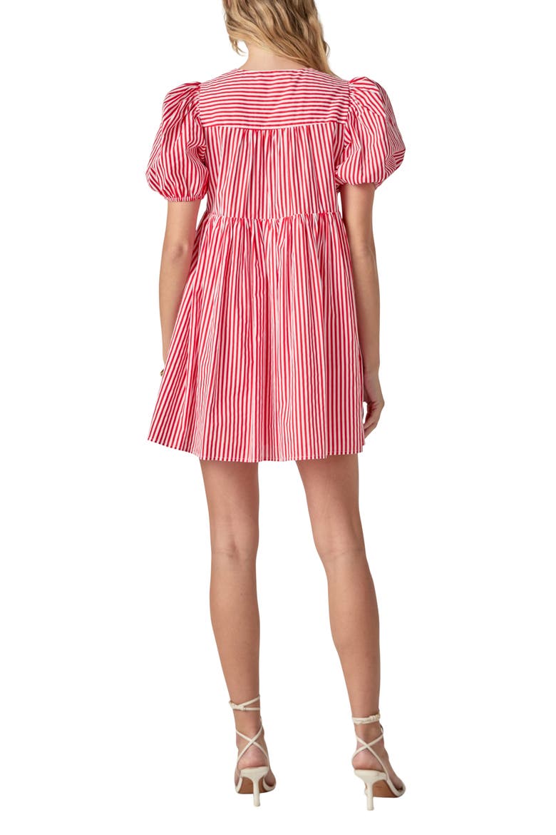 Stripe Tie Front Puff Sleeve Minidress