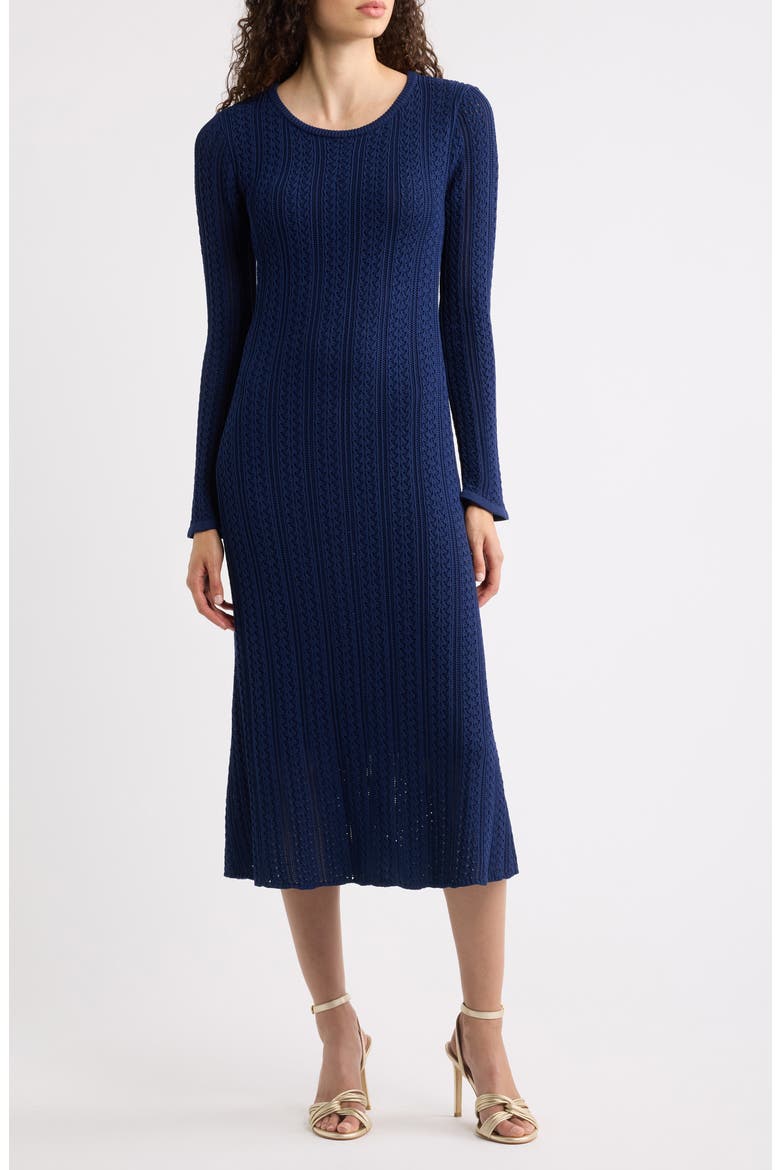 The Julietta Long Sleeve Pointelle Midi Sweater Dress