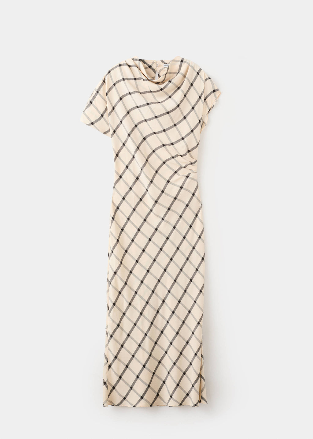 Checked dress with draped neckline