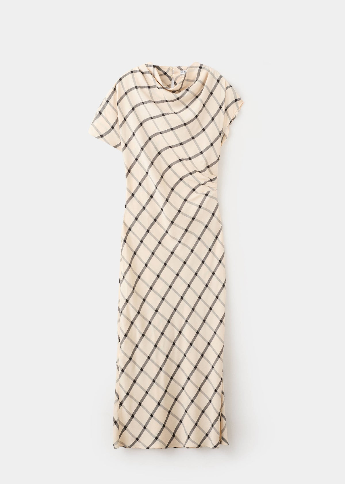 Checked dress with draped neckline