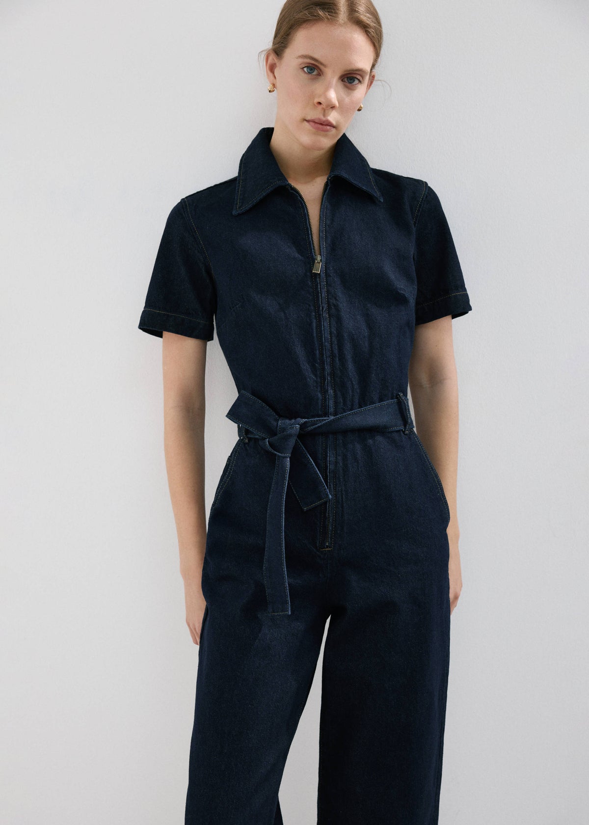 Belt denim jumpsuit
