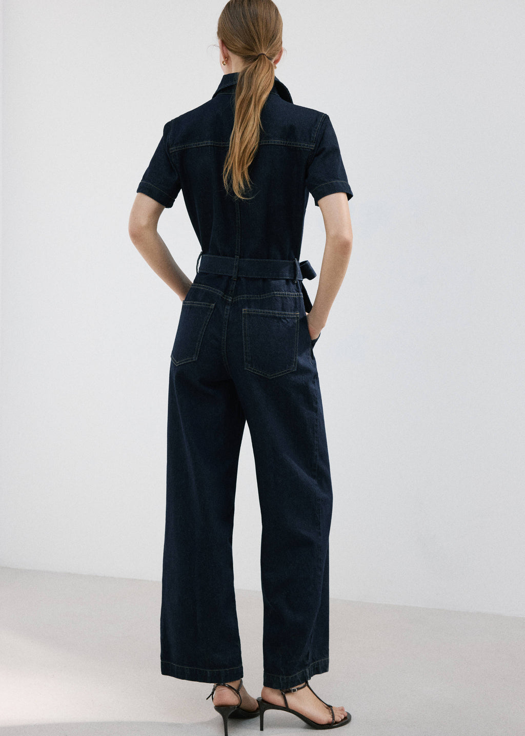 Belt denim jumpsuit