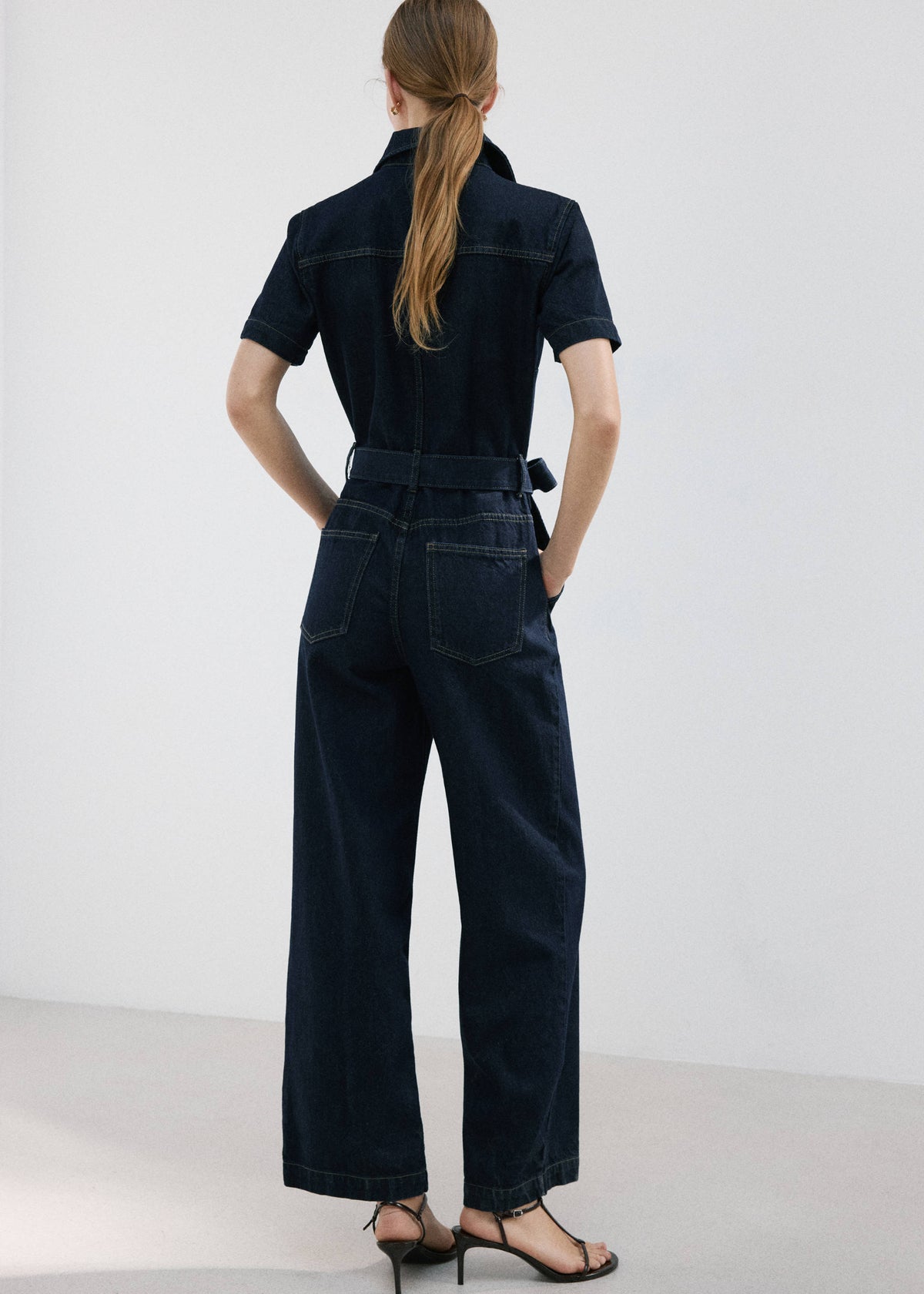 Belt denim jumpsuit