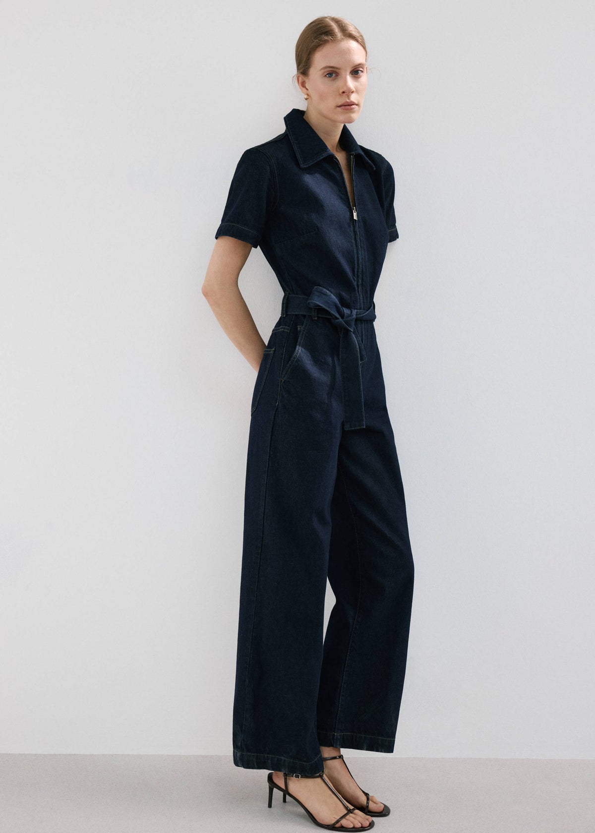 Belt denim jumpsuit