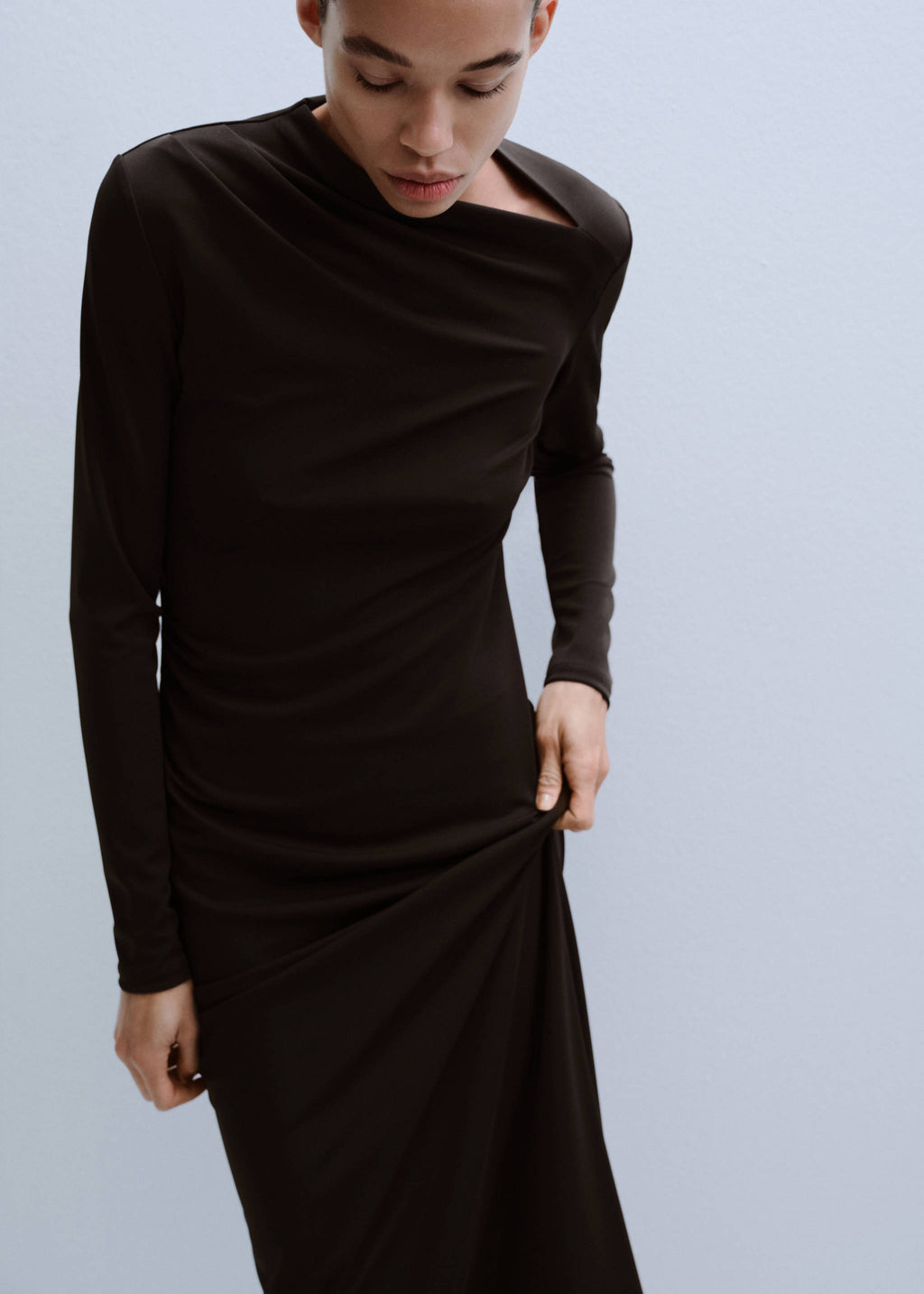 Boat-neck ruched dress