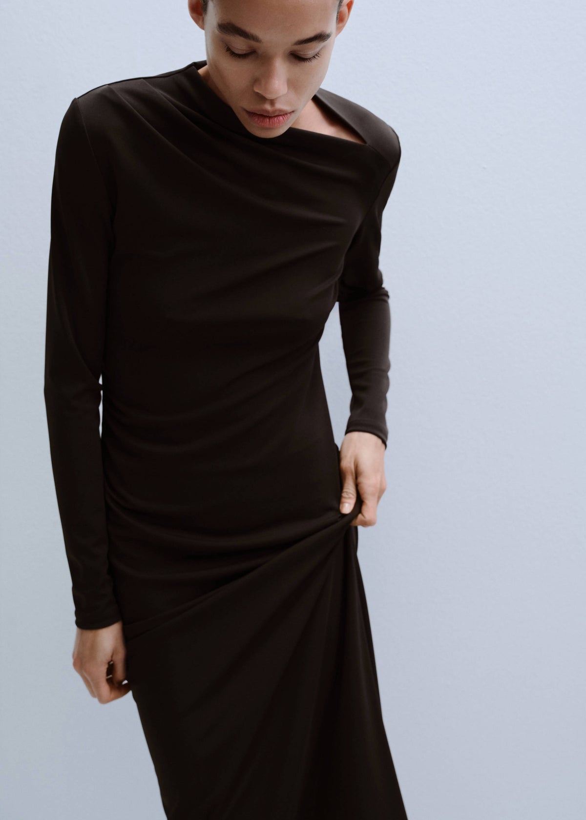 Boat-neck ruched dress