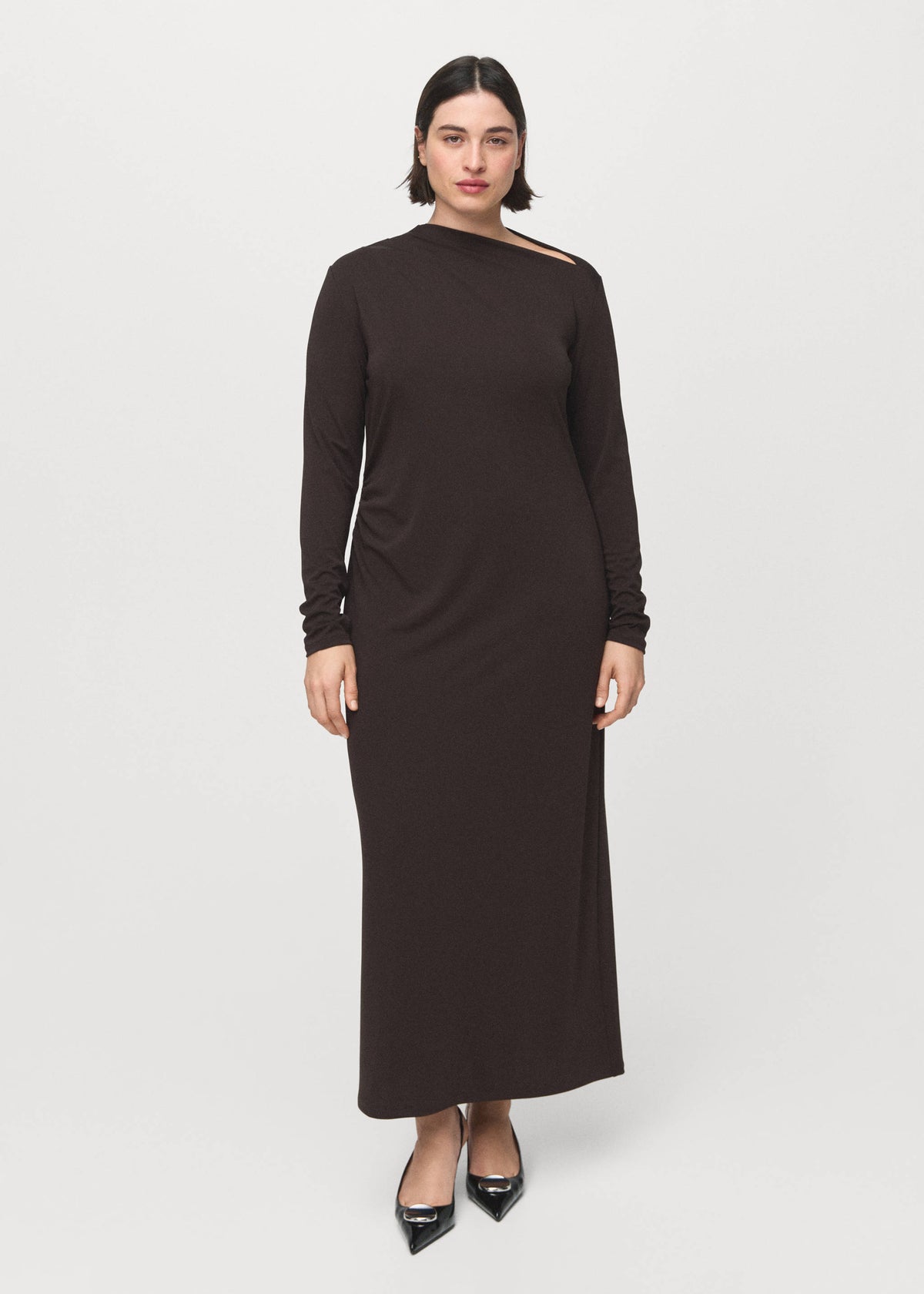 Boat-neck ruched dress