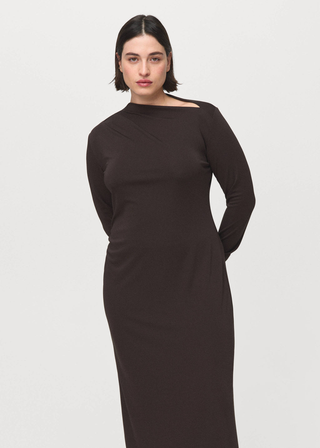 Boat-neck ruched dress