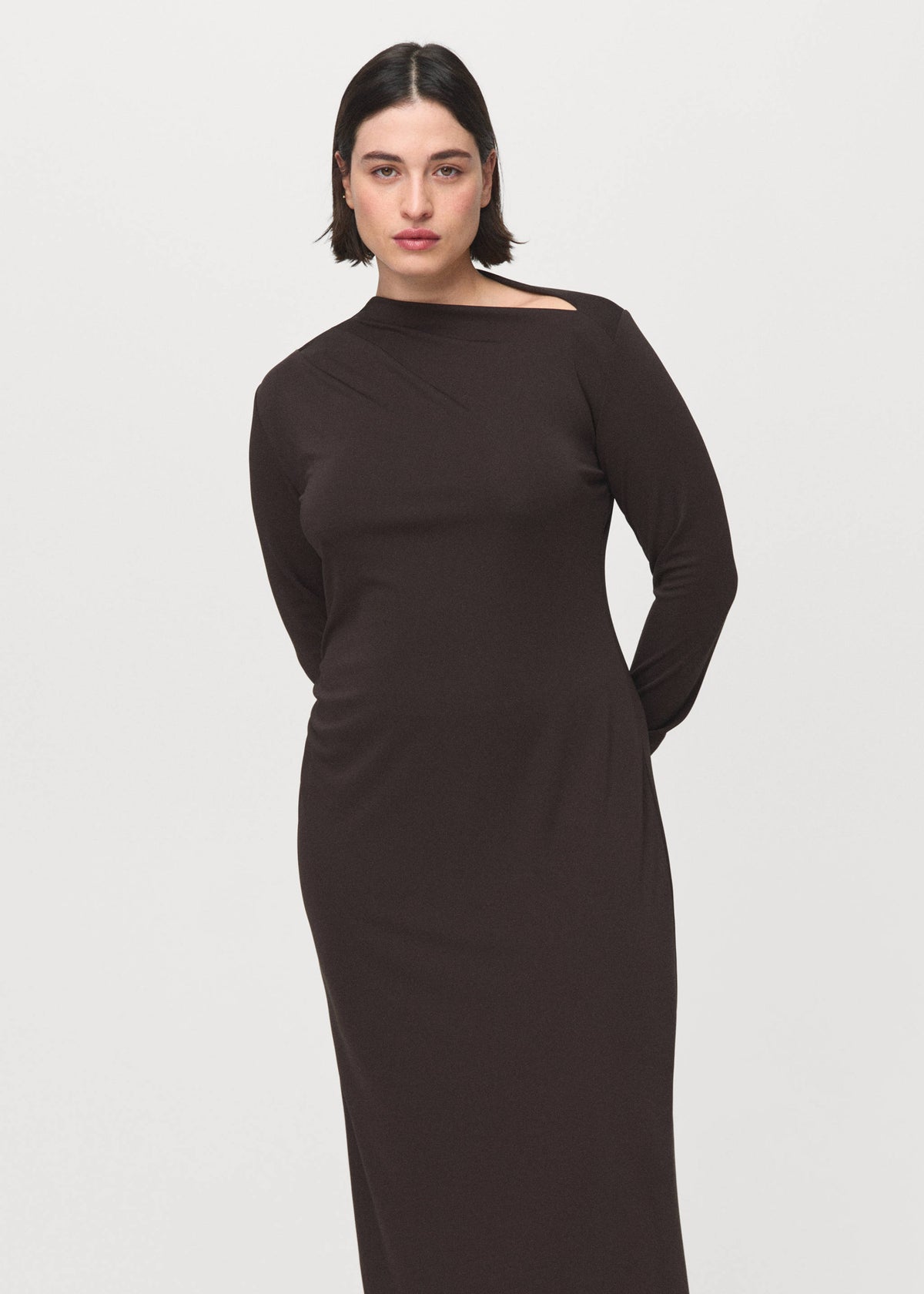 Boat-neck ruched dress