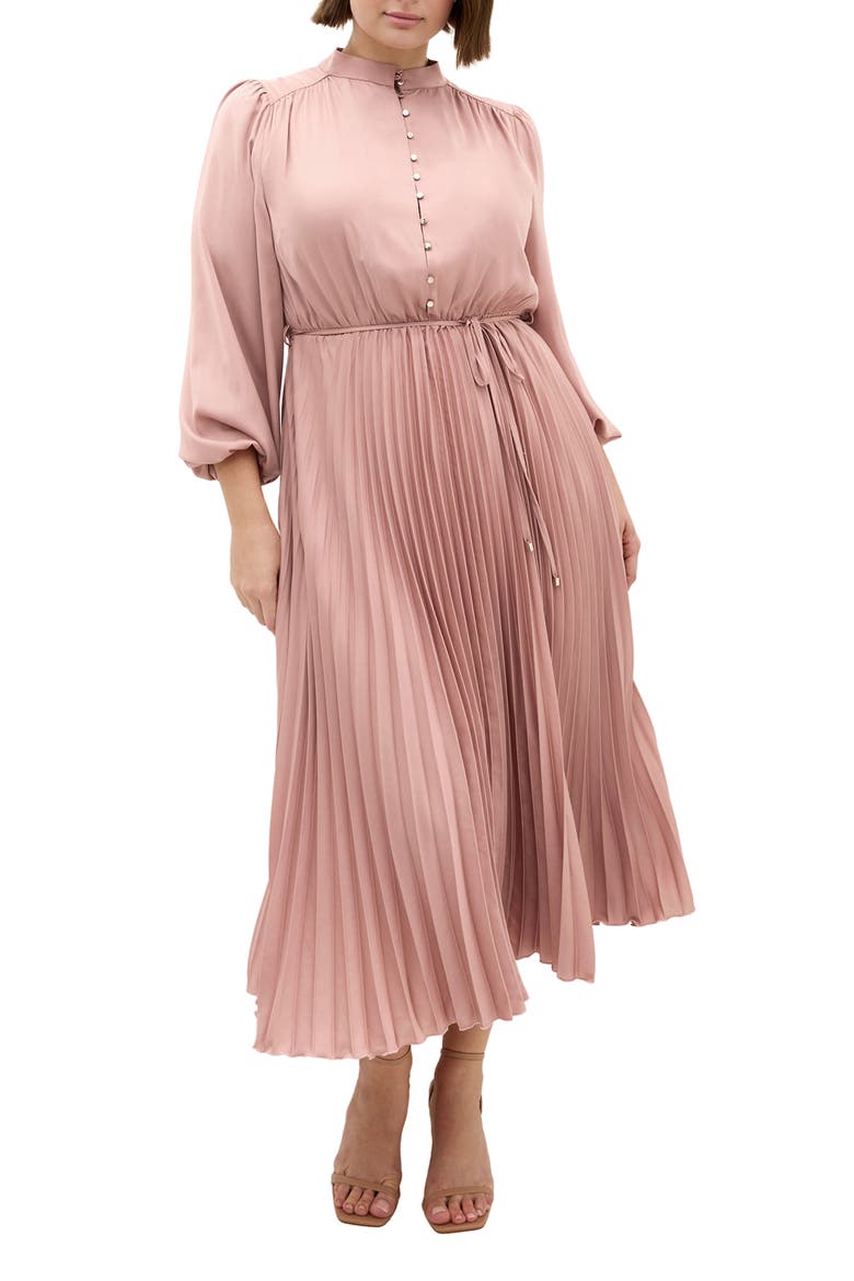 Haley Pleated Long Sleeve Midi Dress