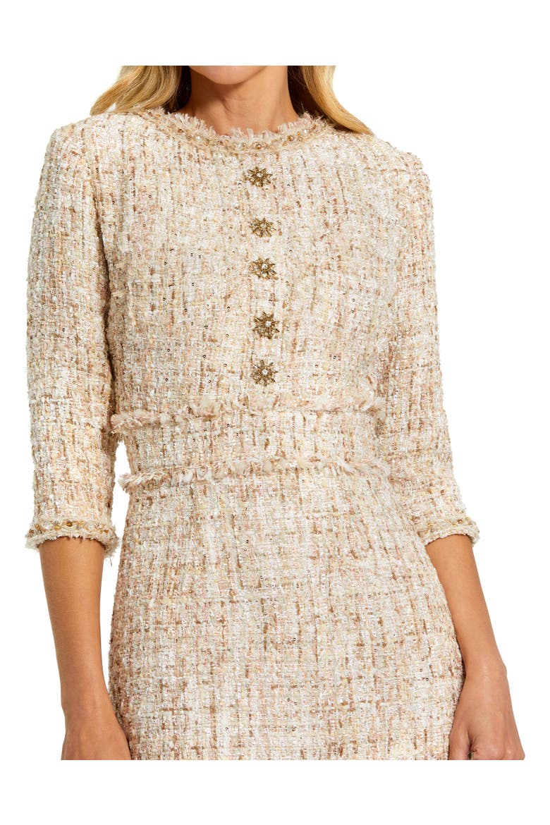 Petite Beaded Trim Boucle Midi Dress with 3/4 Sleeves