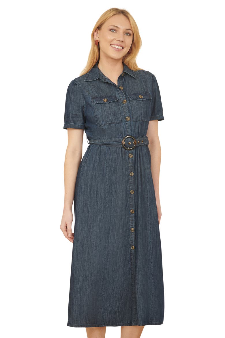 Chambray Denim Utility Midi Shirt Dress