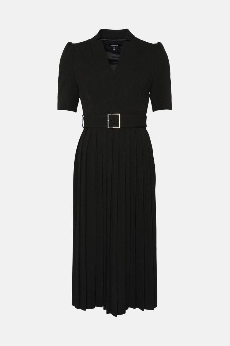 Structured Crepe Belted Midi Dress