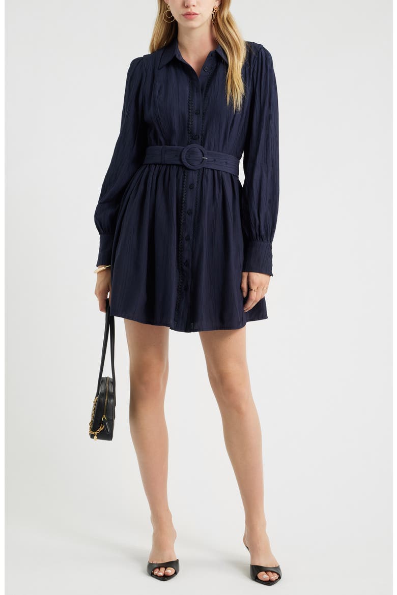 Floral Lace Inset Belted Mini Shirtdress