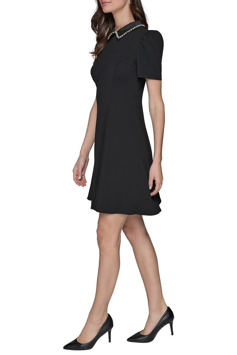 Faux Pearl Detail Crepe Fit & Flare Minidress