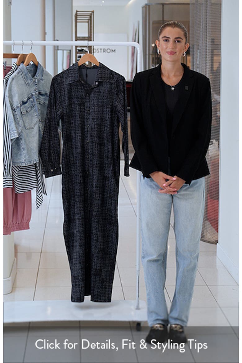 Bali Abstract Print Long Sleeve Double Slit Maxi Shirtdress