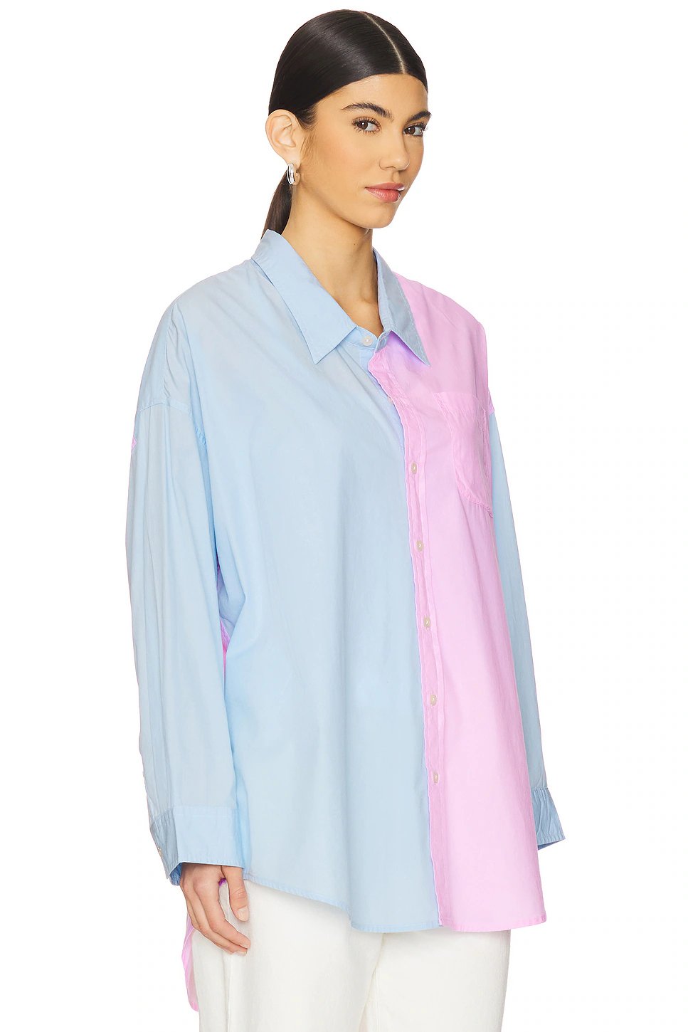 Denimist Button Front Shirt in Light Blue With Pink - Image 2