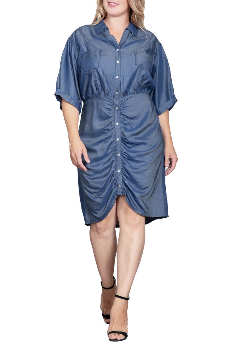 Ruched Denim Shirtdress