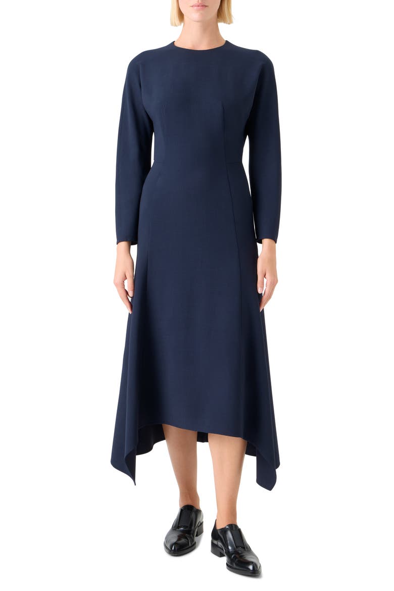 Long Sleeve Wool Blend Midi Dress