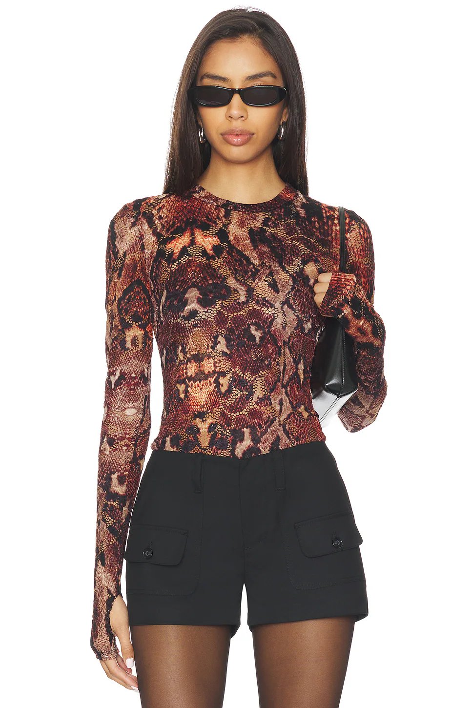 AFRM Kaylee Crochet Lace Top in Umber Snake - Image 1