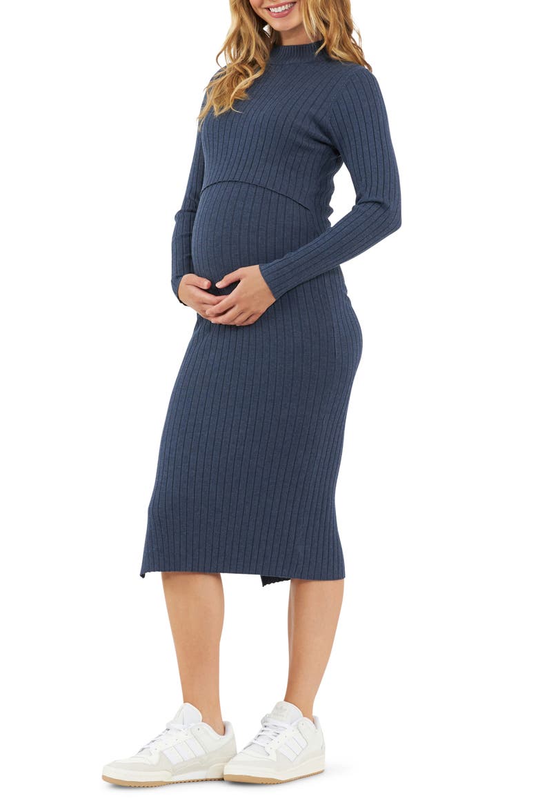 Nella Knit Ribbed Maternity and Nursing Midi Dress