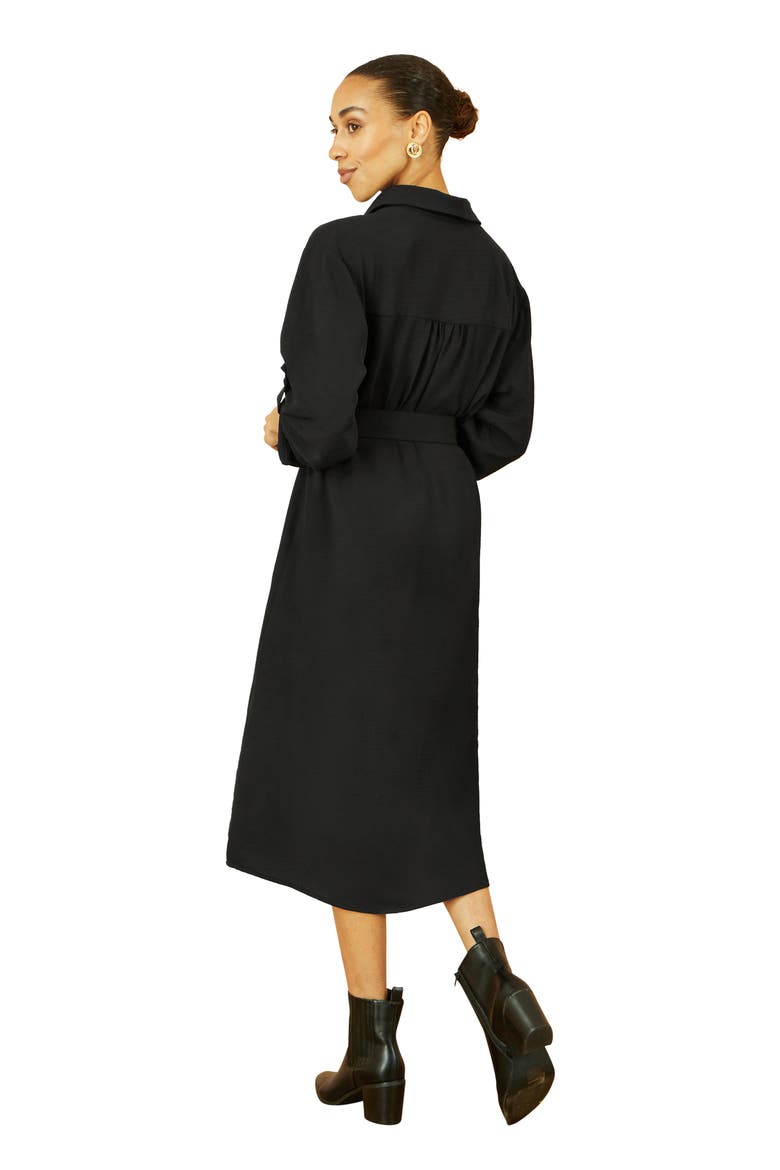 3/4 Sleeve Belted Midi Shirt Dress
