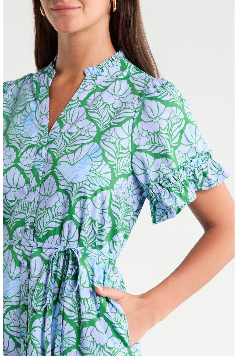 Alna Floral Ruffle Trim Button-Up Midi Dress