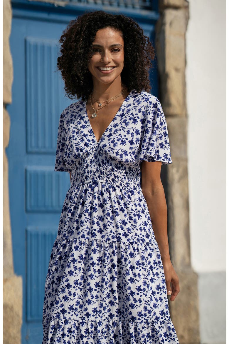 Floral Angel Sleeve Midi Dress