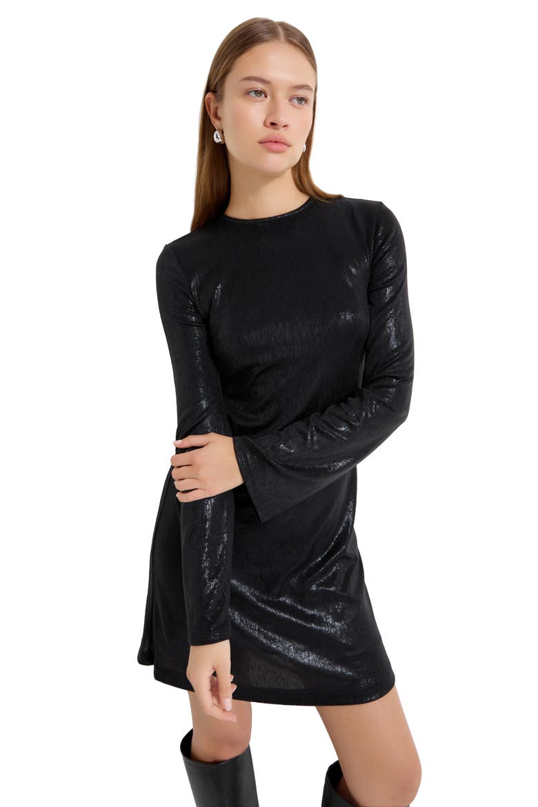 Adya Metallic Long Sleeve Minidress