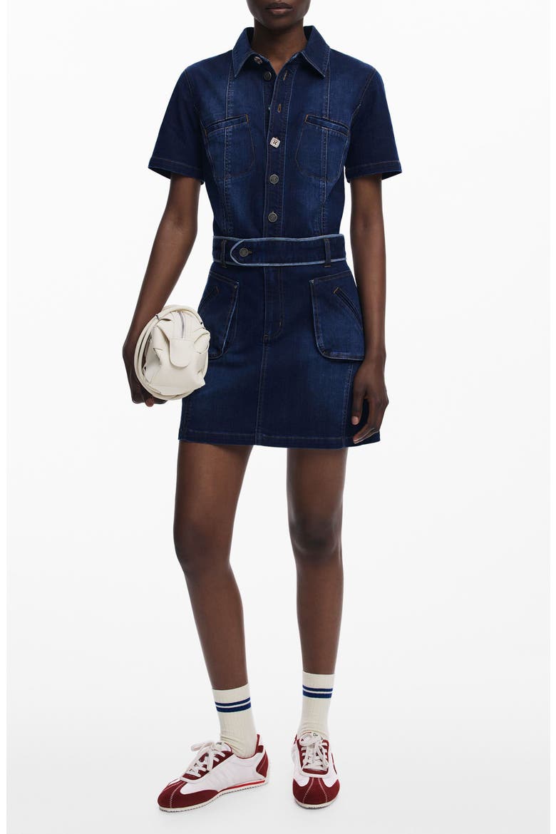 Belted Denim Mini Shirtdress