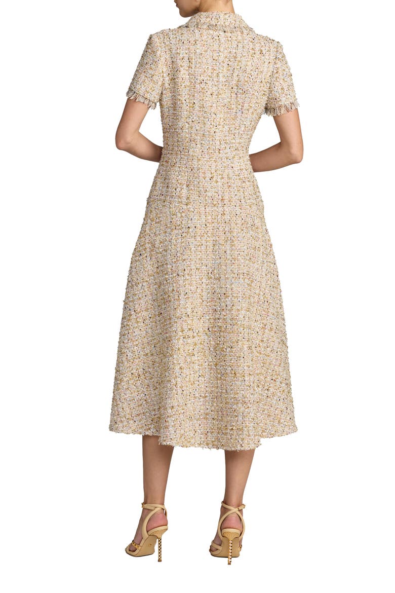 Boucle Cap Sleeve Collared Neck A Line Midi Dress