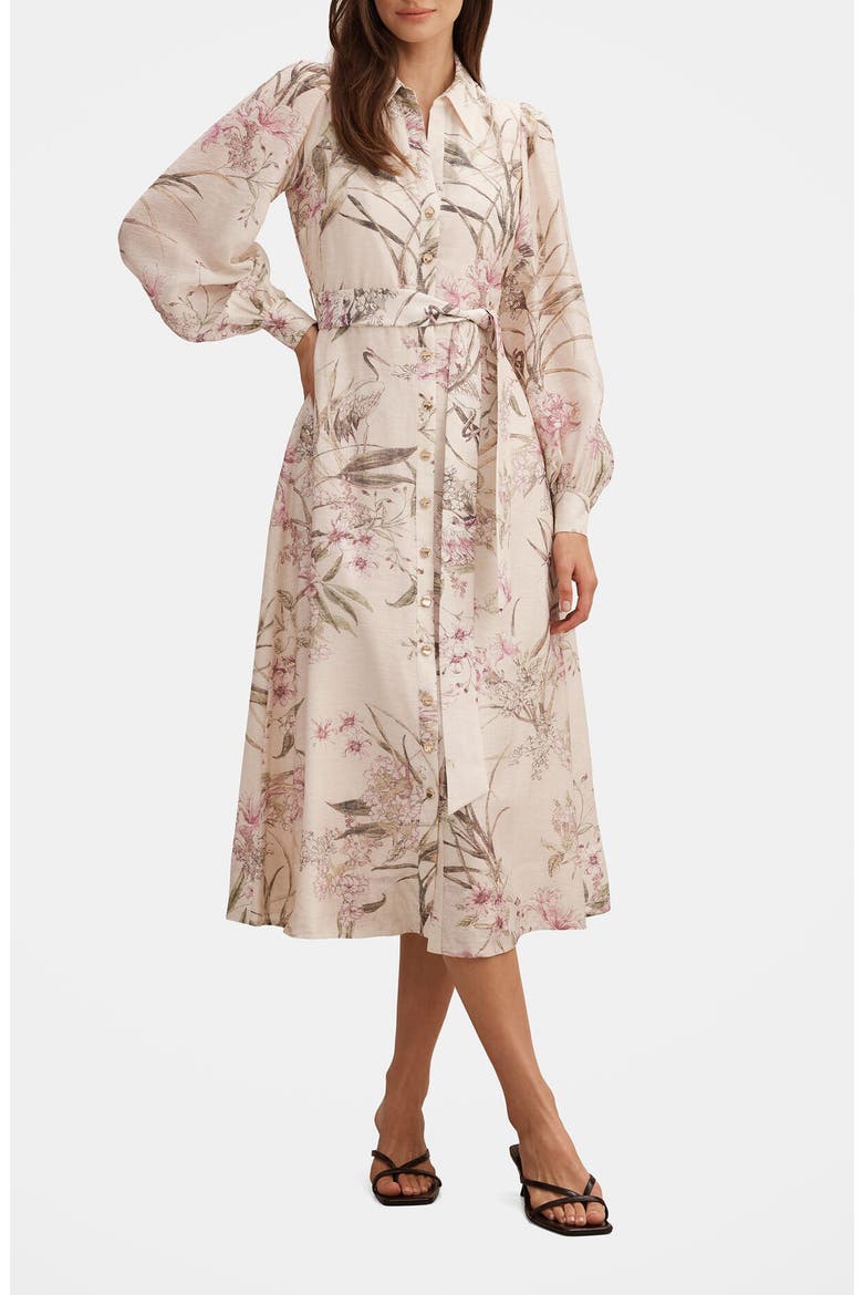 Hazel Long Sleeve Floral Print Midi Shirtdress