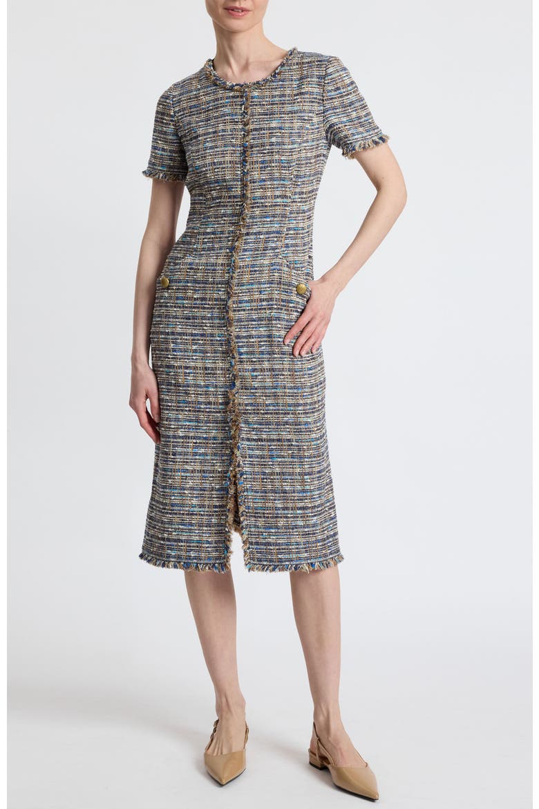 Nisha Short Sleeve Midi Sheath Tweed Dress