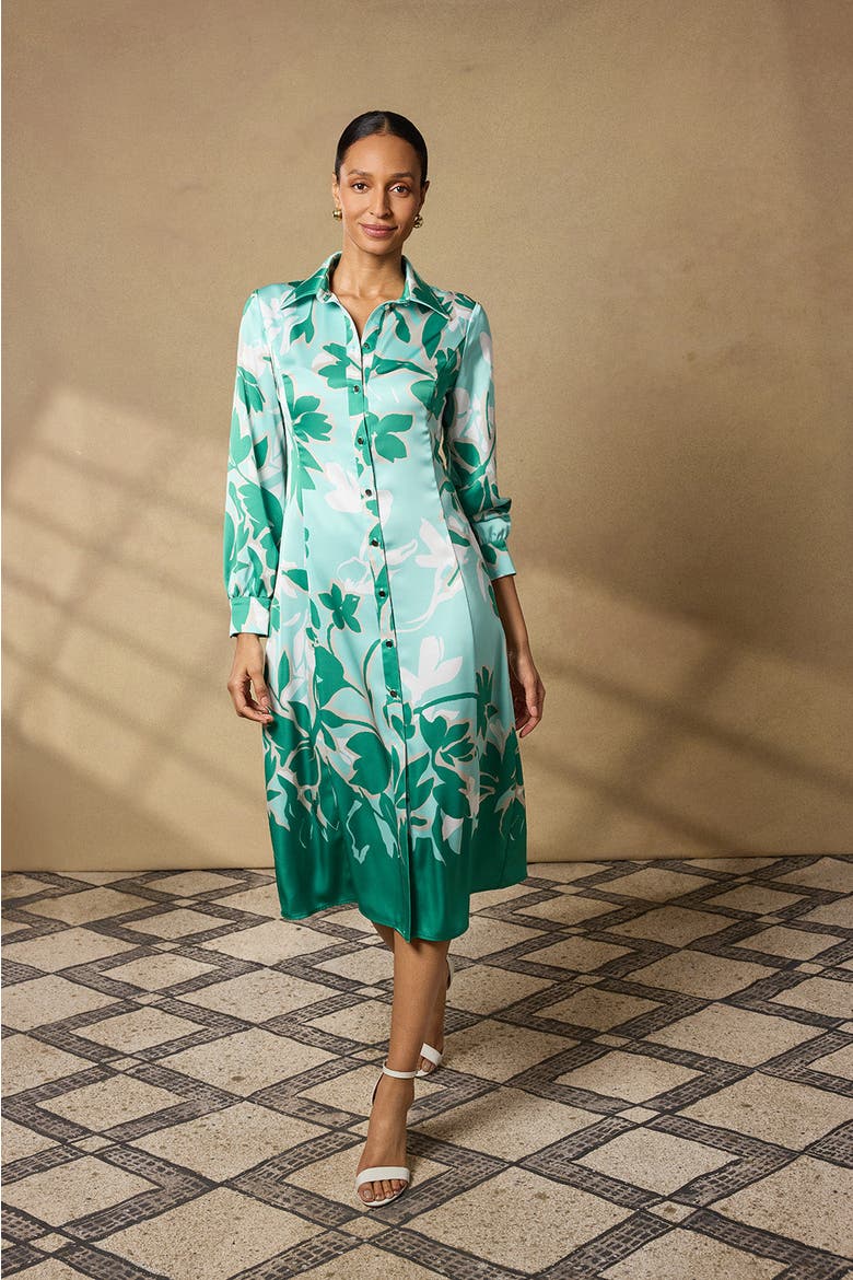 Floral Printed Crepe de Chine Maxi Shirt Dress