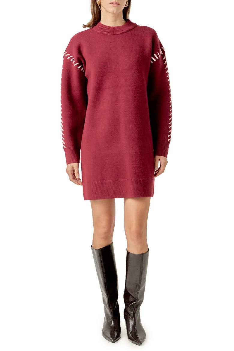 Whipstitch Long Sleeve Sweater Minidress