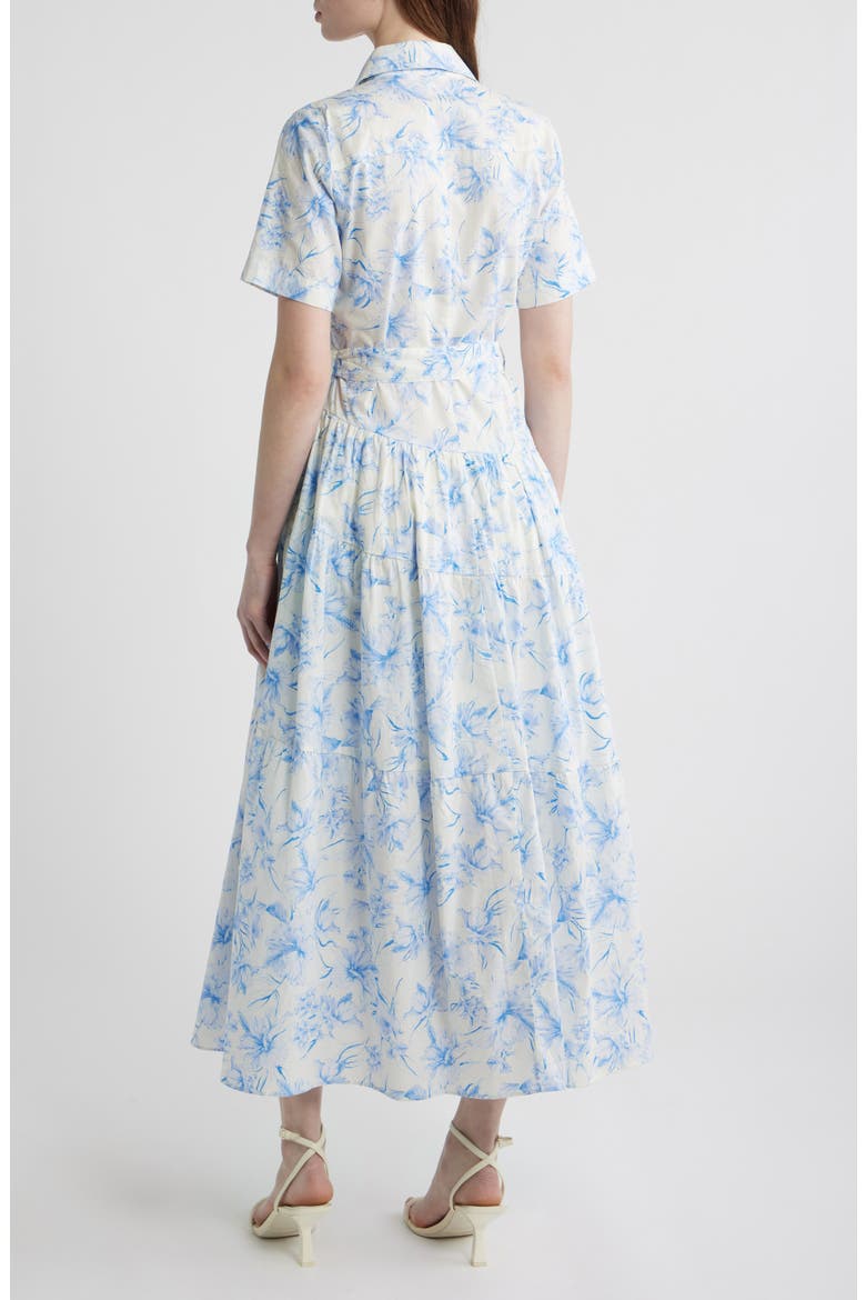 Printed Tie Belt Cotton Poplin Maxi Shirtdress