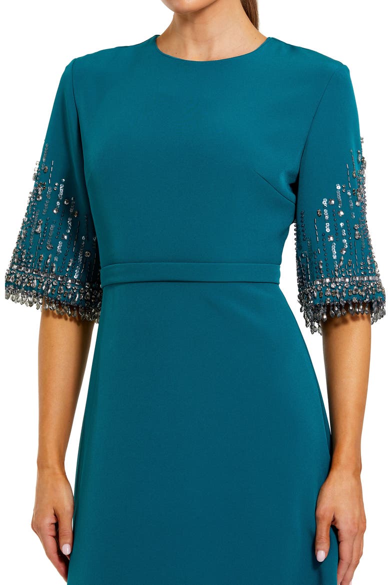 Women's Crepe A Line Gown With Beaded 3/4 Sleeves