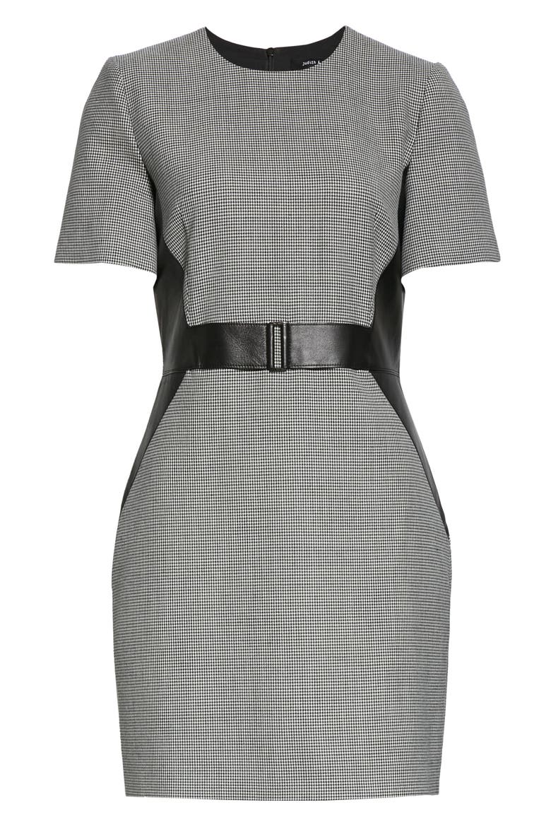 Barcelona Leather Detail Houndstooth Dress