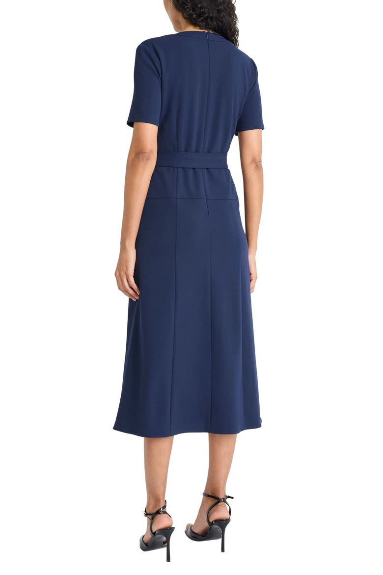 Short Sleeve Tie Waist A-Line Midi Dress