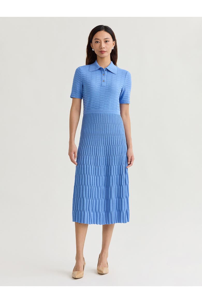 Fit & Flare Geometric Collared Soft Knit Maxi Dress