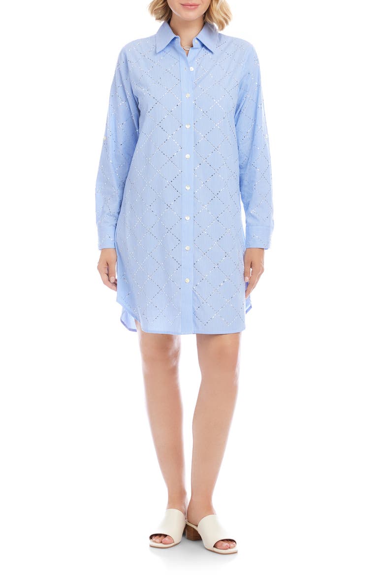 Embellished Long Sleeve Cotton Shirtdress