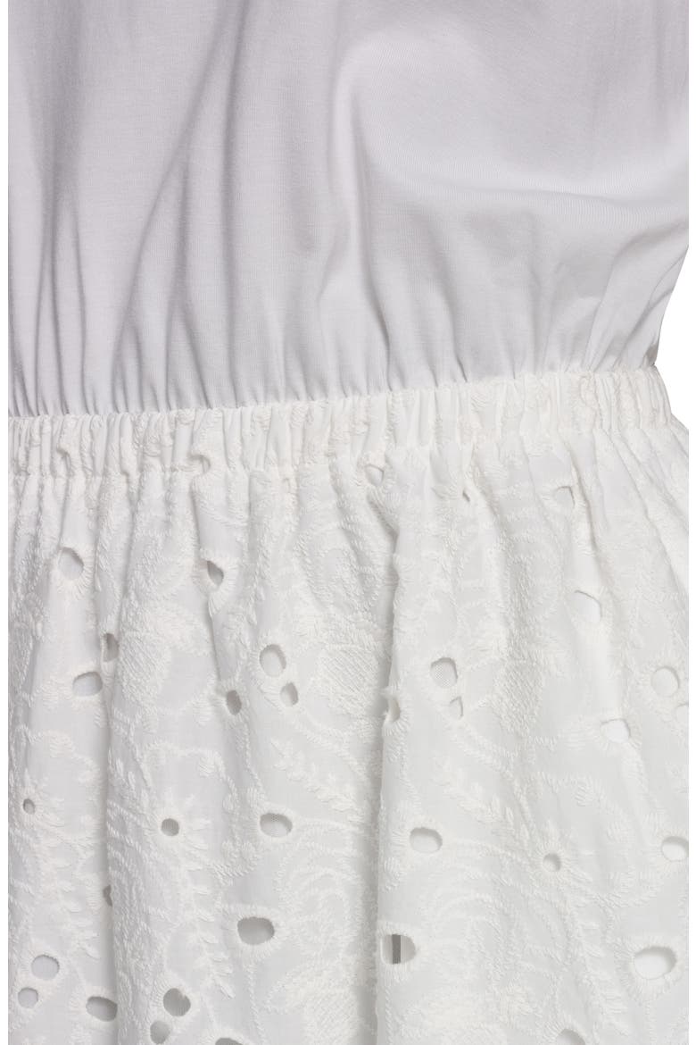 Mixed Media Eyelet Lace Midi Dress