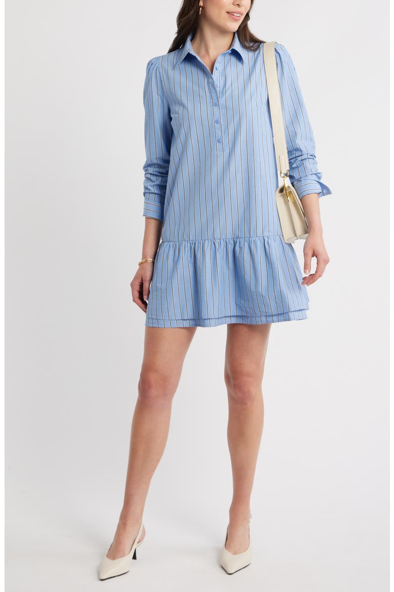 Flounce Hem Long Sleeve Shirtdress
