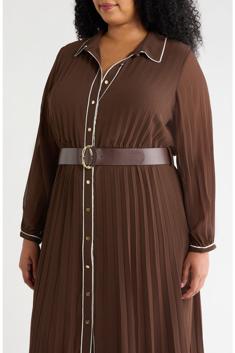 Piping Plissé Button-Up Midi Shirtdress