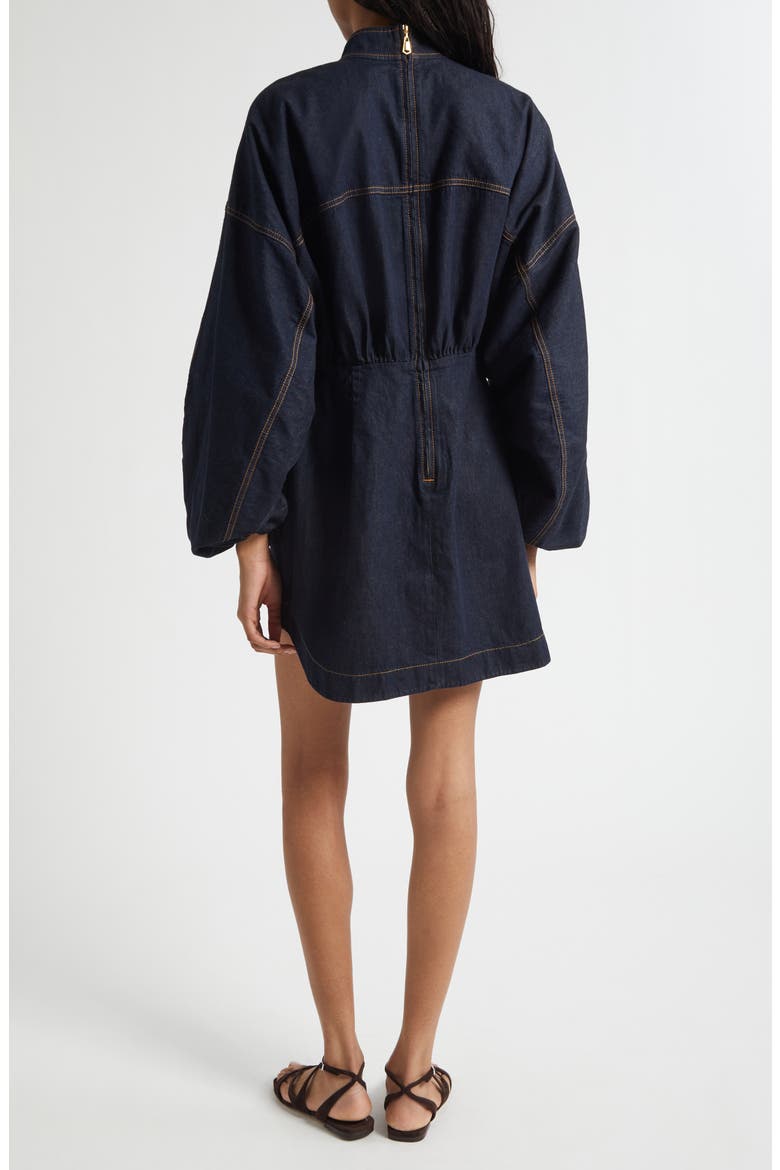 Gathered Long Sleeve Denim Minidress