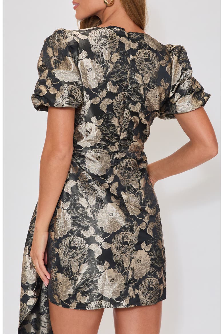 Holly Floral Brocade Pleated Drape Minidress