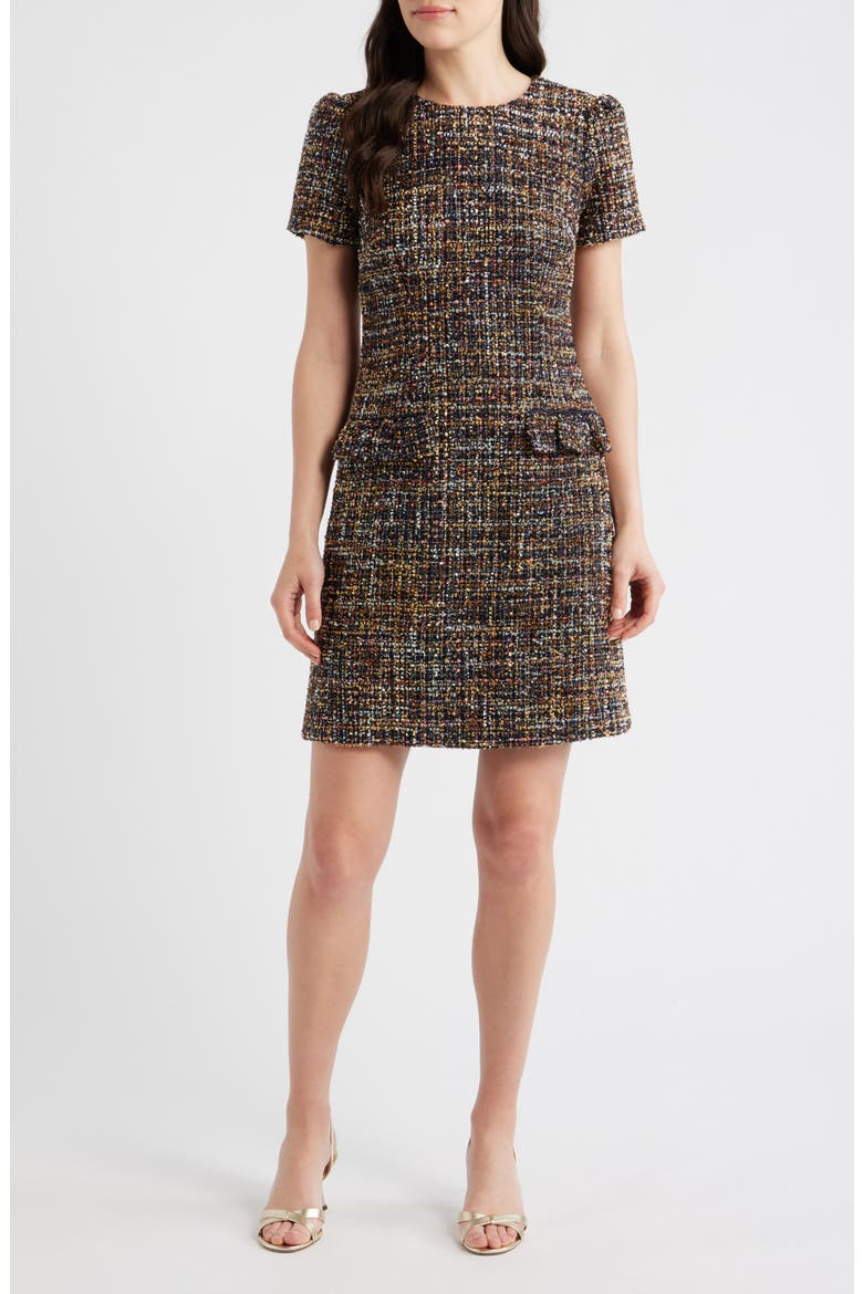 Jewel Neck Tweed Shift Dress