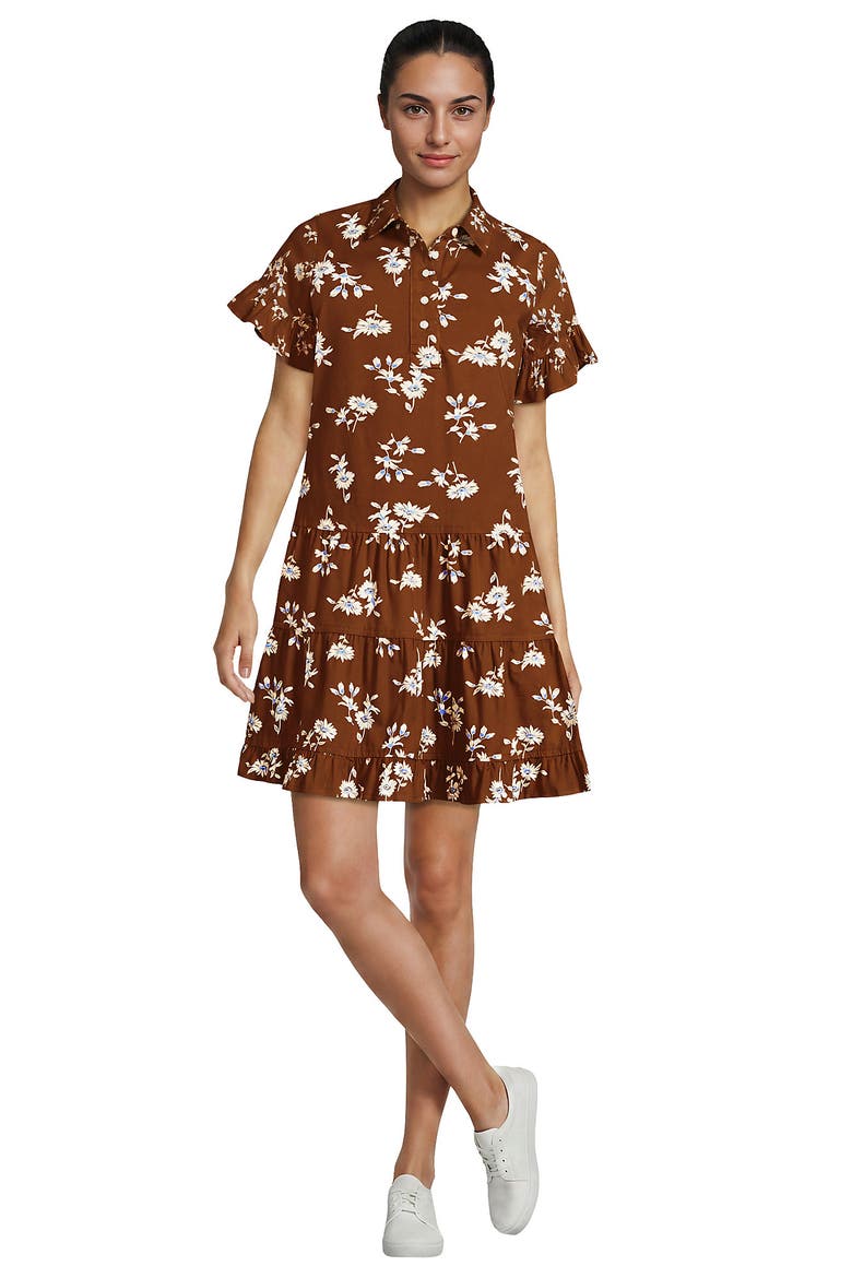 Poplin Flutter Sleeve Knee Length Popover Dress
